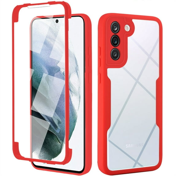 ELEHOLD Clear Case for Samsung Galaxy S23 Full Body Protection Case with Built-in Screen Protector,Slim Thin Shockproof Anti-Scratch Case for Samsung S23 6.1 Inch,Red
