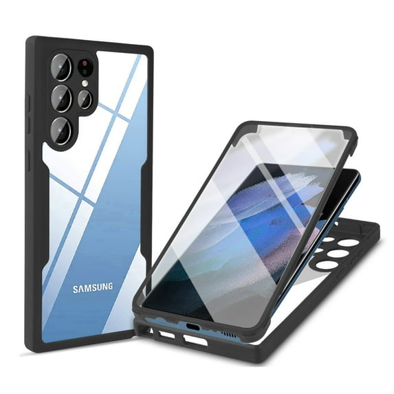 ELEHOLD Clear Case for Samsung Galaxy S23 Ultra Full Body Protection Case with Built-in Screen Protector,Slim Thin Shockproof Anti-Scratch Case for Samsung S23 Ultra 6.8 Inch,Black