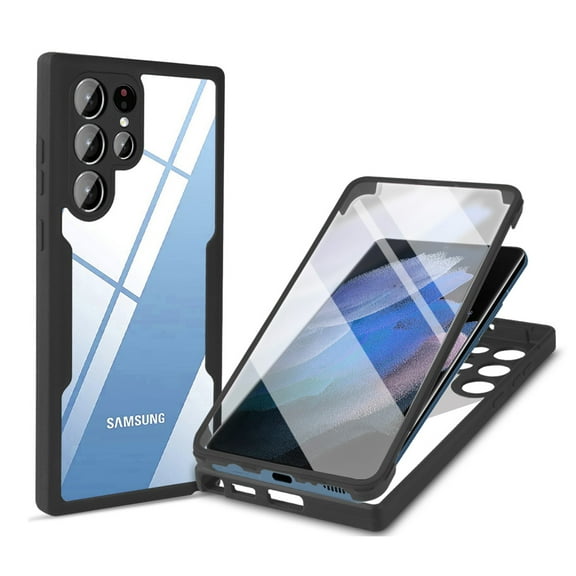 ELEHOLD Clear Case for Samsung Galaxy S23 Ultra Full Body Protection Case with Built-in Screen Protector,Slim Thin Shockproof Anti-Scratch Case for Samsung S23 Ultra 6.8 Inch,Black