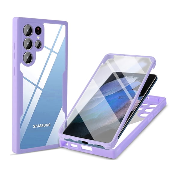 ELEHOLD Clear Case for Samsung Galaxy S23 Ultra Full Body Protection Case with Built-in Screen Protector,Slim Thin Shockproof Anti-Scratch Case for Samsung S23 Ultra 6.8 Inch,Purple