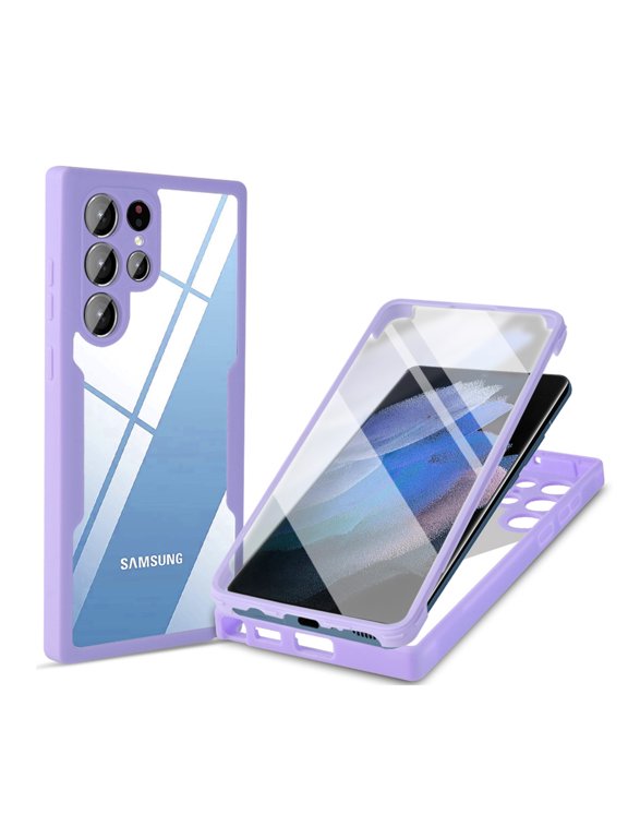Clear Case for Samsung Galaxy S23 Ultra Full Body Protection Case with Built-in Screen Protector,Slim Thin Shockproof Anti-Scratch Case for Samsung S23 Ultra 6.8 Inch,Purple