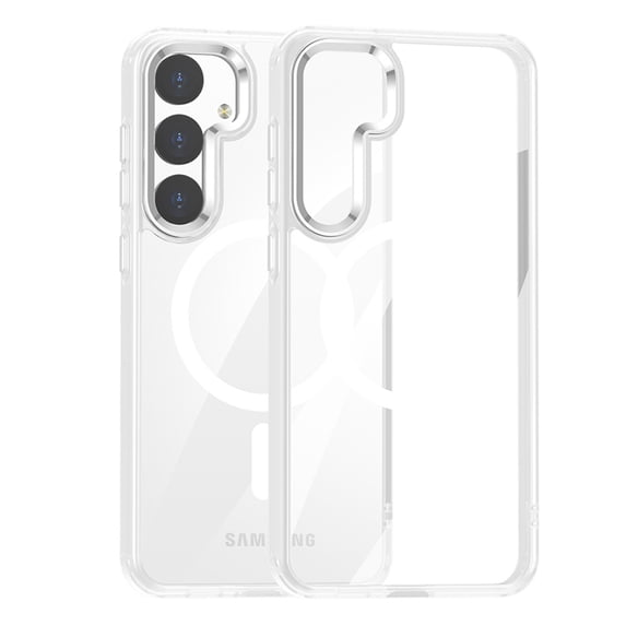 ELEHOLD Clear Case for Samsung Galaxy S24 Plus,Rugged Transparent Clear Anti-Yellowing Cover Compatible with Mag Safe Slim Lightweight Independent Metal Button Shockproof Case,Clear