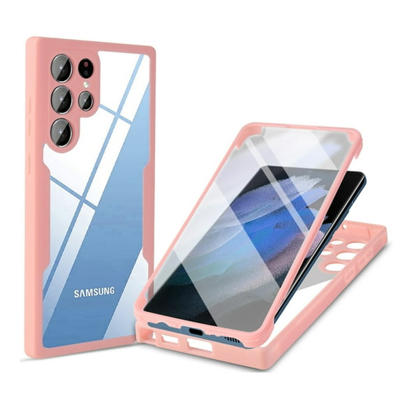 ELEHOLD Clear Case for Samsung Galaxy S24 Ultra Full Body Protection Case with Built-in Screen Protector,Slim Thin Shockproof Anti-Scratch Case for Samsung S24 Ultra,Pink