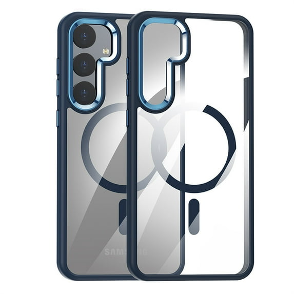 ELEHOLD Clear Case for Samsung Galaxy S24 Ultra,Rugged Transparent Clear Anti-Yellowing Cover Compatible with Mag Safe Slim Lightweight Independent Metal Button Shockproof Case,Darkblue