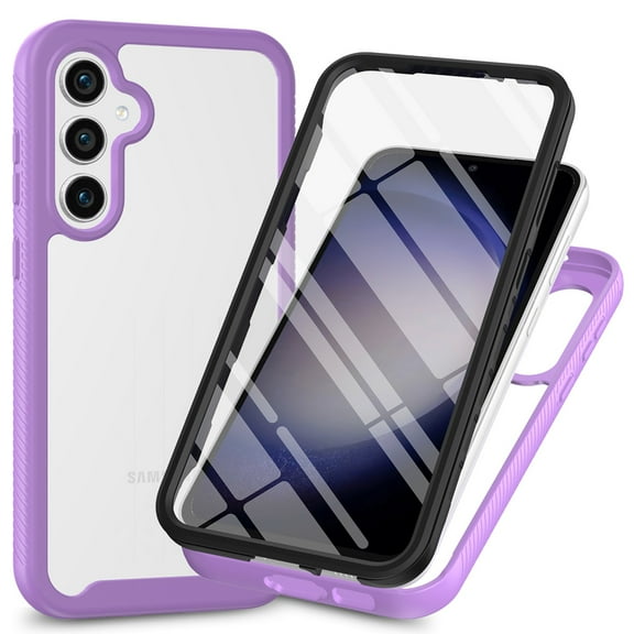 ELEHOLD Clear Case for Samsung Galaxy S25 FE, with Built in Screen Protector Protective Front Case Rugged Clear Back Shell Shockproof Flexible Bumper Scratch-Resistant Non-Yellowing Case,Purple