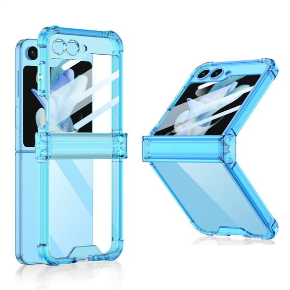 ELEHOLD Clear Case for Samsung Galaxy Z Flip 5 Case with Built-in Small Screen Protector Hinge Protection Ultra Slim Fit Shockproof Clear Case for Samsung Galaxy Z Flip5 2023,Blue