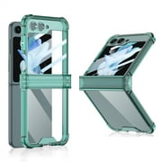ELEHOLD Clear Case for Samsung Galaxy Z Flip 5 Case with Built-in Small Screen Protector Hinge Protection Ultra Slim Fit Shockproof Clear Case for Samsung Galaxy Z Flip5 2023,Green