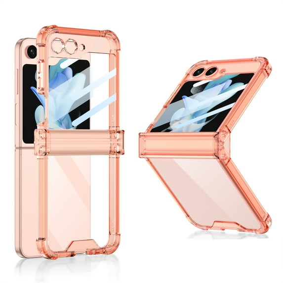 ELEHOLD Clear Case for Samsung Galaxy Z Flip 5 Case with Built-in Small Screen Protector Hinge Protection Ultra Slim Fit Shockproof Clear Case for Samsung Galaxy Z Flip5 2023,Pink