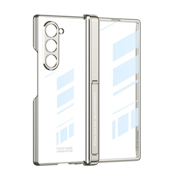 ELEHOLD Clear Case for Samsung Galaxy Z Fold 6, Shockproof Case with Magnetic Hinge Protection and Adjustable Kickstand, Front Cover Built-in Screen Protector,Titaniumgray