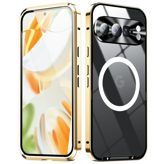ELEHOLD Clear Case for Google Pixel 9 / 9 Pro, Luxury Never Yellowing Magnetic Case with Full Camera Lens Protection,Gold