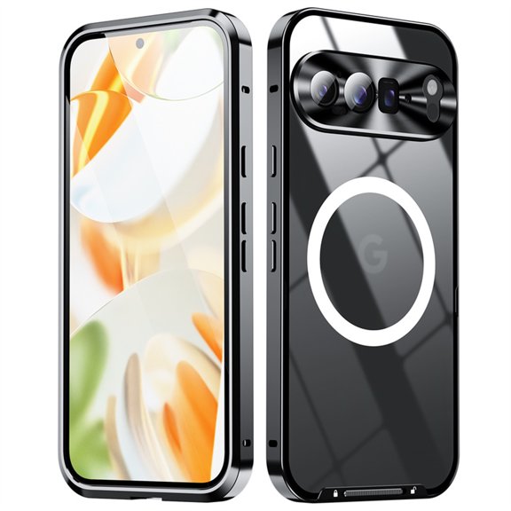 ELEHOLD Clear Case for Google Pixel 9 Pro XL, Luxury Never Yellowing Magnetic Case with Full Camera Lens Protection,Black