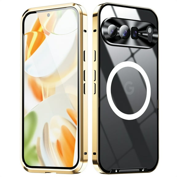 ELEHOLD Clear Case for Google Pixel 9 Pro XL, Luxury Never Yellowing Magnetic Case with Full Camera Lens Protection,Gold