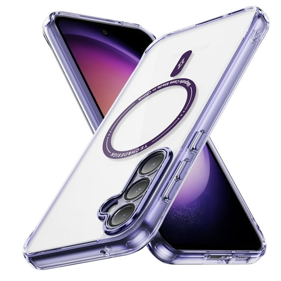 ELEHOLD Clear Case for Samsung Galaxy A15, Shockproof Anti-Yellowing Magnetic Phone Case,Ultra Slim Anti-Scratch Hard Back Cover,Purple