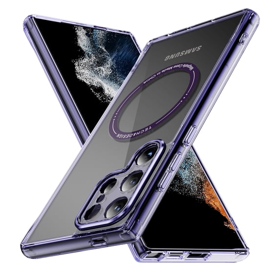 ELEHOLD Clear Case for Samsung Galaxy S23, Shockproof Anti-Yellowing Magnetic Phone Case,Ultra Slim Anti-Scratch Hard Back Cover,Purple