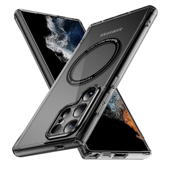 ELEHOLD Clear Case for Samsung Galaxy S24, Shockproof Anti-Yellowing Magnetic Phone Case,Ultra Slim Anti-Scratch Hard Back Cover,Black