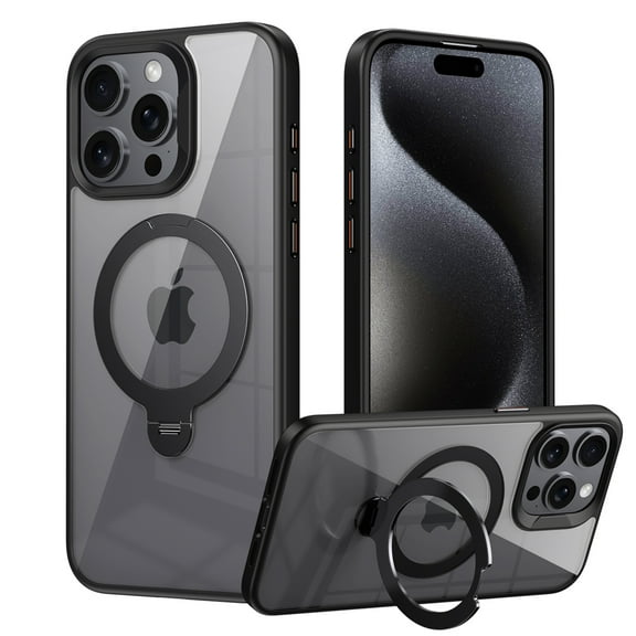 ELEHOLD Clear Case for iPhone 13 Pro Max, Magnetic Translucent Clear Case with Invisible Stand,Black