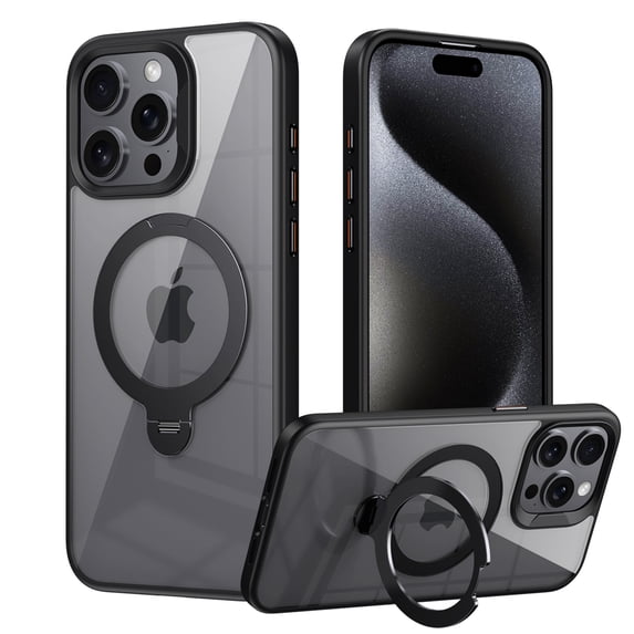 ELEHOLD Clear Case for iPhone 14 Pro, Magnetic Translucent Clear Case with Invisible Stand,Black