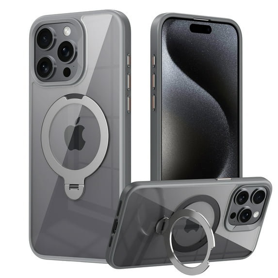 ELEHOLD Clear Case for iPhone 14 Pro, Magnetic Translucent Clear Case with Invisible Stand,Gray