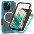 thumbnail image 1 of ELEHOLD Clear Case for iPhone 14 Pro Max, Hard PC Back 3in1 Shockproof Rugged Magnetic Case with Screen Protector,Lightblue, 1 of 5