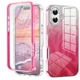 thumbnail image 1 of ELEHOLD Clear Case for iPhone 16, Full Body Rugged Case Built with Screen Protector,Soft TPU Bumper Gradient Feather Design Case,Rose, 1 of 6