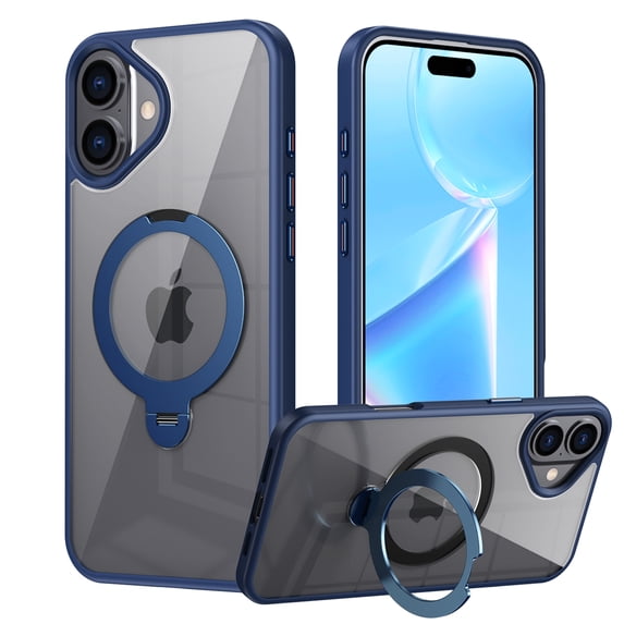 ELEHOLD Clear Case for iPhone 16 Plus, Magnetic Translucent Clear Case with Invisible Stand,Blue