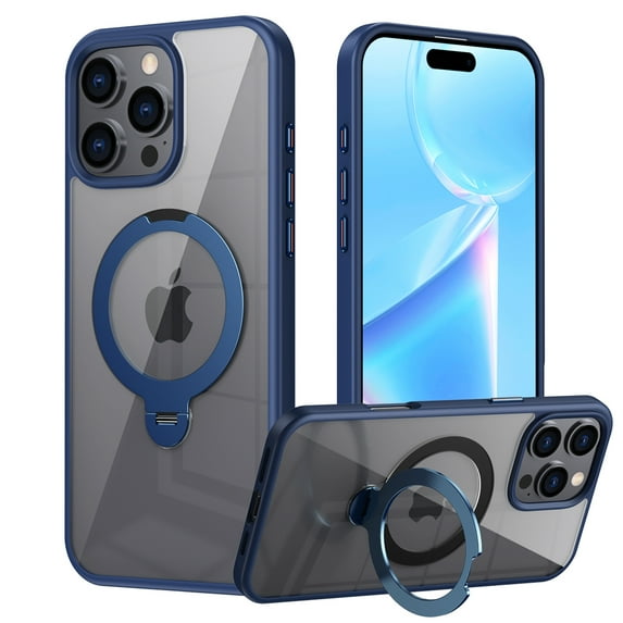 ELEHOLD Clear Case for iPhone 16 Pro, Magnetic Translucent Clear Case with Invisible Stand,Blue