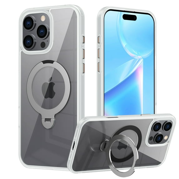 ELEHOLD Clear Case for iPhone 16 Pro, Magnetic Translucent Clear Case with Invisible Stand,Clear