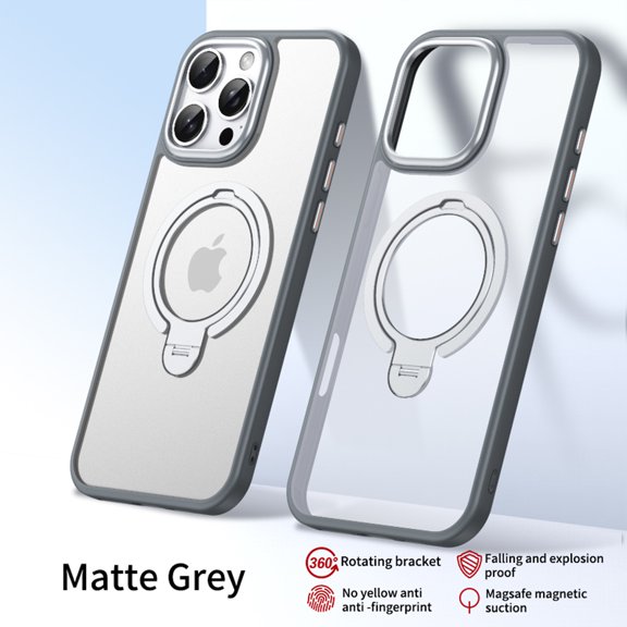 ELEHOLD Clear Case for iPhone 16 Pro, Slim Anti-Scratch Shockproof Translucent Matte TPU+PC Case with Magnetic Invisible Stand,Gray