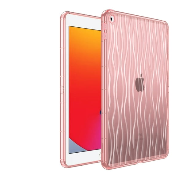 ELEHOLD Clear Case for iPad 9th/8th/7th Generation 10.2" 2021/2020/2019, with Ripple Design Transparent Anti-Yellowing Slim Lightweight Soft Shockproof Case for iPad 10.2 inch,Pink