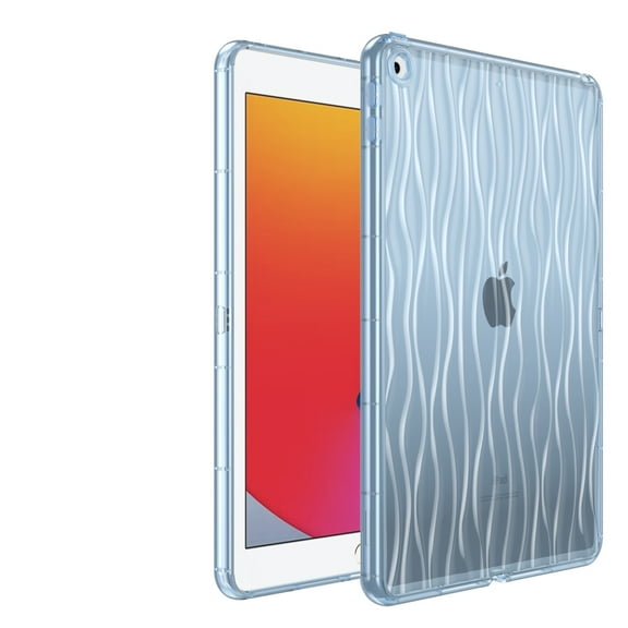 ELEHOLD Clear Case for iPad 9th/8th/7th Generation 10.2" 2021/2020/2019, with Ripple Design Transparent Anti-Yellowing Slim Lightweight Soft Shockproof Case for iPad 10.2 inch,Blue