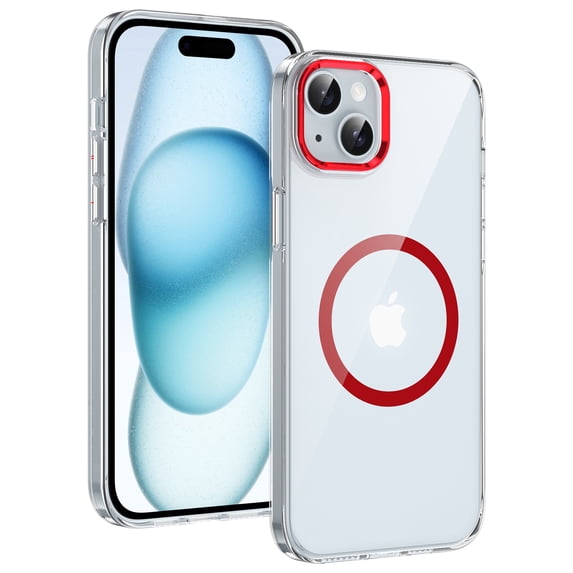 ELEHOLD Clear Case for iPhone 15, Compatible with Mag safe Accessory Military Grade Drop Protection Anti-Yellowing Clear Slim Rugged Shockproof Protective Case for iPhone 15,Red