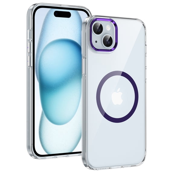 ELEHOLD Clear Case for iPhone 15, Compatible with Mag safe Accessory Military Grade Drop Protection Anti-Yellowing Clear Slim Rugged Shockproof Protective Case for iPhone 15,Purple