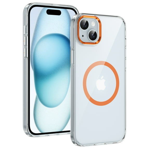 ELEHOLD Clear Case for iPhone 15, Compatible with Mag safe Accessory Military Grade Drop Protection Anti-Yellowing Clear Slim Rugged Shockproof Protective Case for iPhone 15,Orange