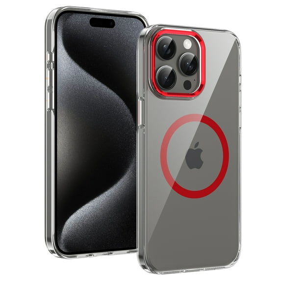 ELEHOLD Clear Case for iPhone 15 Pro, Compatible with Mag safe Accessory Military Grade Drop Protection Anti-Yellowing Clear Slim Rugged Shockproof Protective Case for iPhone 15 Pro,Red