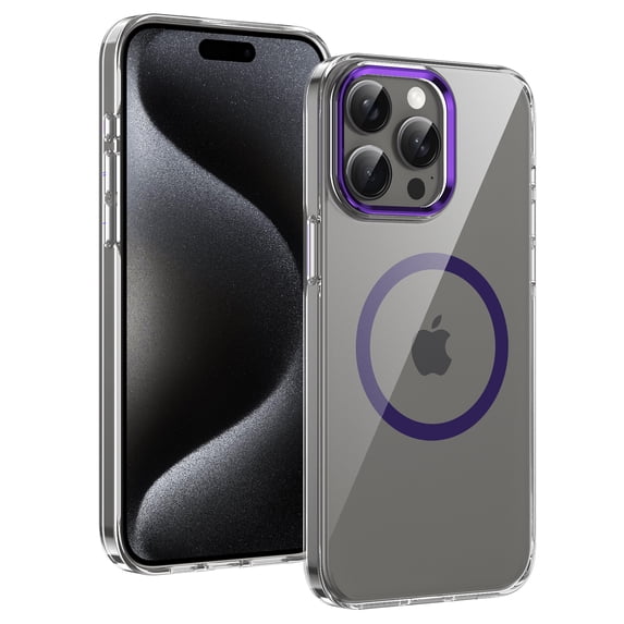 ELEHOLD Clear Case for iPhone 15 Pro Max, Compatible with Mag safe Accessory Military Grade Drop Protection Anti-Yellowing Clear Slim Rugged Shockproof Protective Case for iPhone 15 Pro Max,Purple