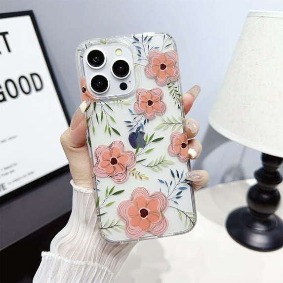 ELEHOLD Clear Case for iPhone 15 Pro Max,Flower Floral Pattern, Slim Thin Anti-Yellowing Transparent Clear Flexible Shockproof Case for iPhone 15 Pro Max,D