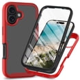 thumbnail image 1 of ELEHOLD Clear Case for iPhone 16, Built in Screen Protector Protective Front Case Rugged Clear Back Shell Shockproof Scratch-Resistant Non-Yellowing Case for iPhone 16, Red, 1 of 5