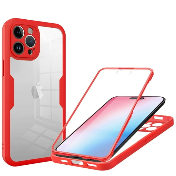 ELEHOLD Clear Case for iPhone 16 Full Body Protection Case with Built-in Screen Protector,Slim Thin Shockproof Anti-Scratch Transparent Clear Case for iPhone 16,Red