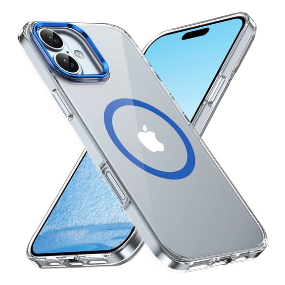 ELEHOLD Clear Case for iPhone 16 Plus, Compatible with Mag safe Accessory Military Grade Drop Protection Anti-Yellowing Clear Slim Rugged Shockproof Protective Case for iPhone 16 Plus,Blue