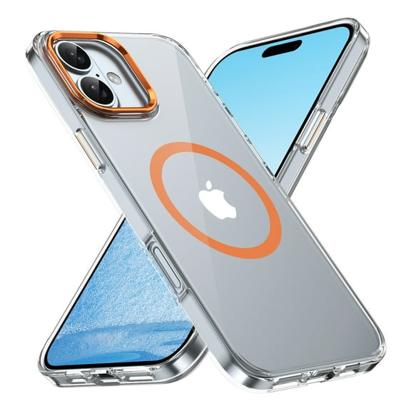 ELEHOLD Clear Case for iPhone 16 Plus, Compatible with Mag safe Accessory Military Grade Drop Protection Anti-Yellowing Clear Slim Rugged Shockproof Protective Case for iPhone 16 Plus,Orange