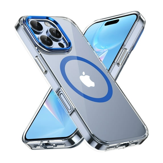 ELEHOLD Clear Case for iPhone 16 Pro, Compatible with Mag safe Accessory Military Grade Drop Protection Anti-Yellowing Clear Slim Rugged Shockproof Protective Case for iPhone 16 Pro,Blue