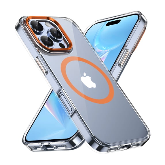 ELEHOLD Clear Case for iPhone 16 Pro, Compatible with Mag safe Accessory Military Grade Drop Protection Anti-Yellowing Clear Slim Rugged Shockproof Protective Case for iPhone 16 Pro,Orange