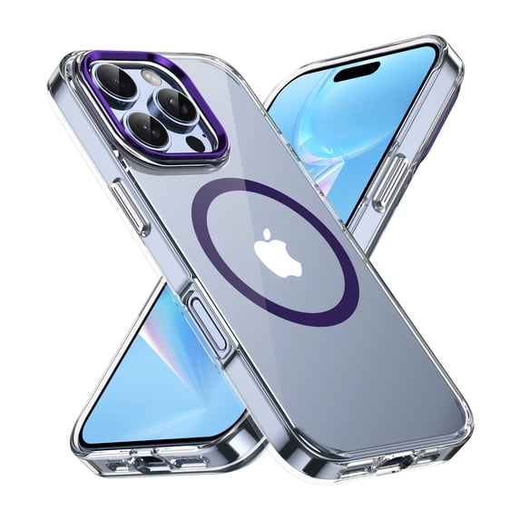 ELEHOLD Clear Case for iPhone 16 Pro, Compatible with Mag safe Accessory Military Grade Drop Protection Anti-Yellowing Clear Slim Rugged Shockproof Protective Case for iPhone 16 Pro,Purple