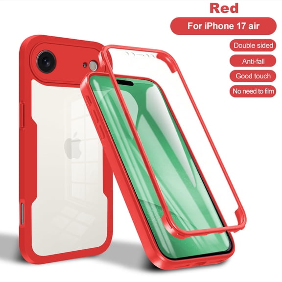 ELEHOLD Clear Case for iPhone 17 Air Full Body Protection Case with Built-in Screen Protector,Slim Thin Shockproof Anti-Scratch Transparent Clear Case for iPhone 17 Air,Red