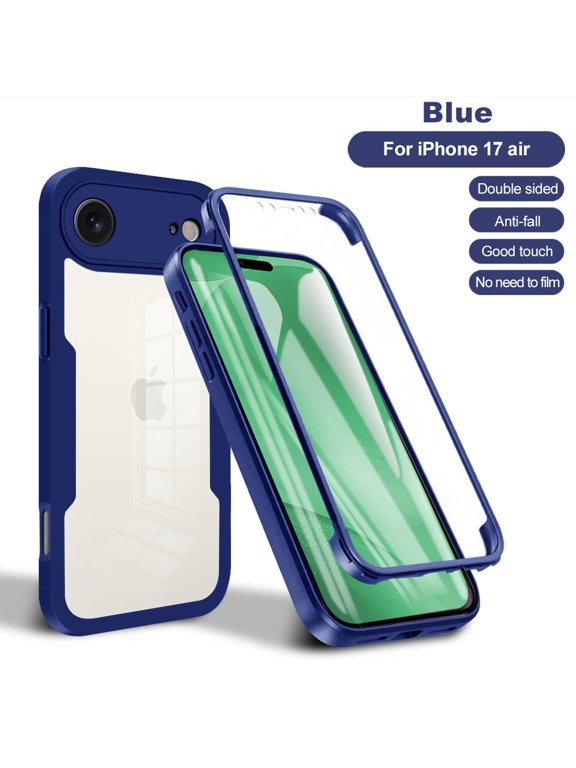 Clear Case for iPhone 17 Air Full Body Protection Case with Built-in Screen Protector,Slim Thin Shockproof Anti-Scratch Transparent Clear Case for iPhone 17 Air,Blue
