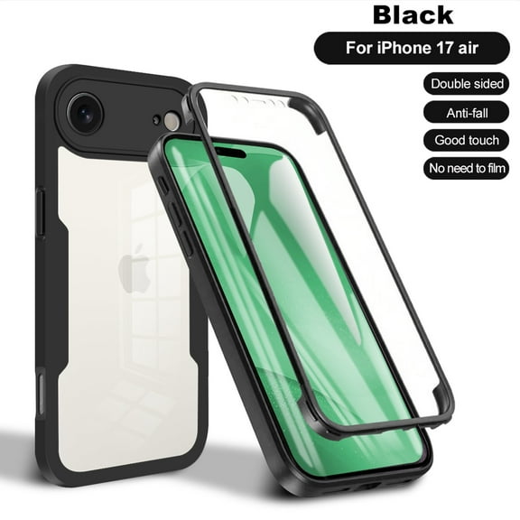 ELEHOLD Clear Case for iPhone 17 Air Full Body Protection Case with Built-in Screen Protector,Slim Thin Shockproof Anti-Scratch Transparent Clear Case for iPhone 17 Air,Black