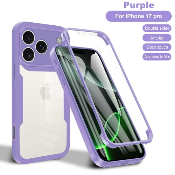 ELEHOLD Clear Case for iPhone 17 Pro Full Body Protection Case with Built-in Screen Protector,Slim Thin Shockproof Anti-Scratch Transparent Clear Case for iPhone 17 Pro,Purple