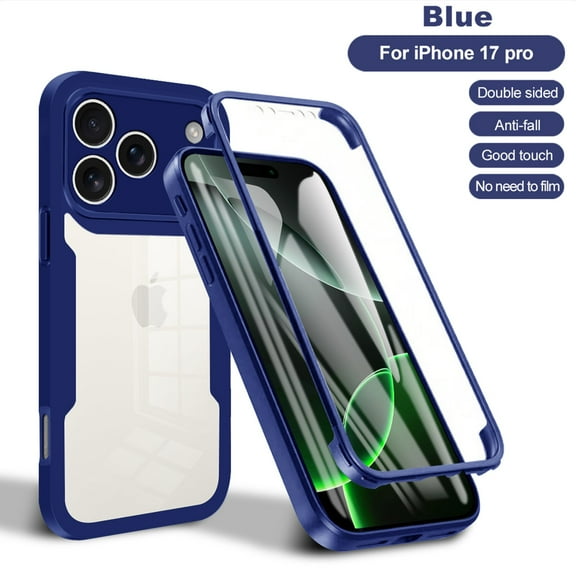 ELEHOLD Clear Case for iPhone 17 Pro Full Body Protection Case with Built-in Screen Protector,Slim Thin Shockproof Anti-Scratch Transparent Clear Case for iPhone 17 Pro,Blue