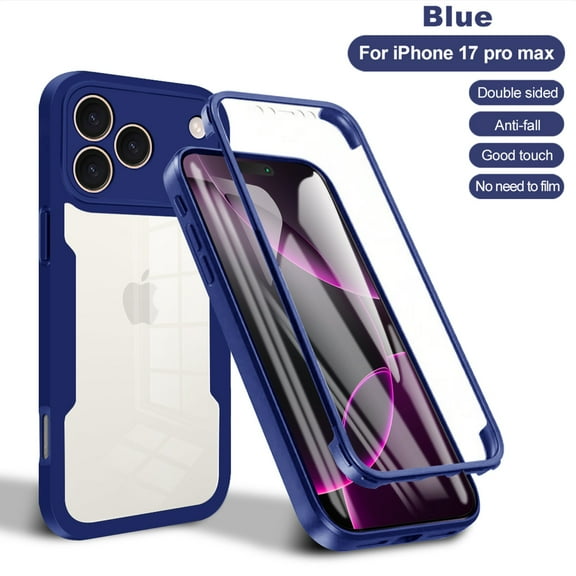 ELEHOLD Clear Case for iPhone 17 Pro Max Full Body Protection Case with Built-in Screen Protector,Slim Thin Shockproof Anti-Scratch Transparent Clear Case for iPhone 17 Pro Max,Blue