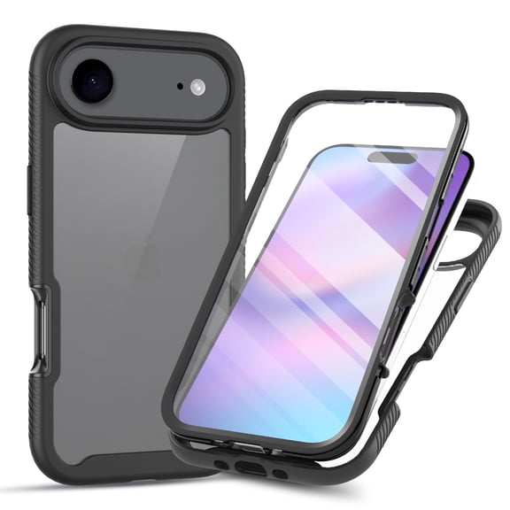 ELEHOLD Clear Case for iPhone Air, Built in Screen Protector Protective Front Case Rugged Clear Back Shell Shockproof Scratch-Resistant Non-Yellowing Case for iPhone Air, Black